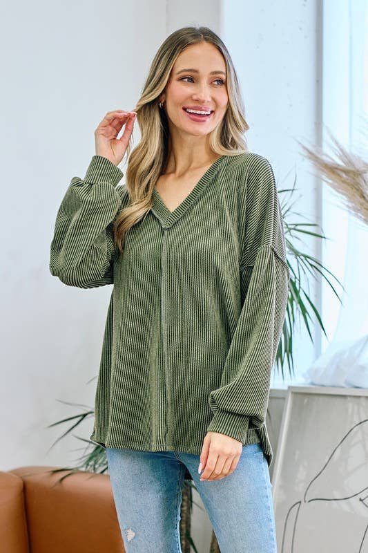 Ribbed V neck top