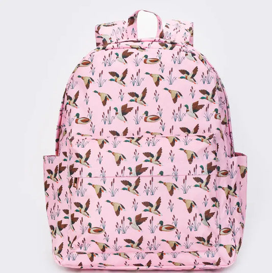 Pink Girls Duck Printed Canvas Backpack