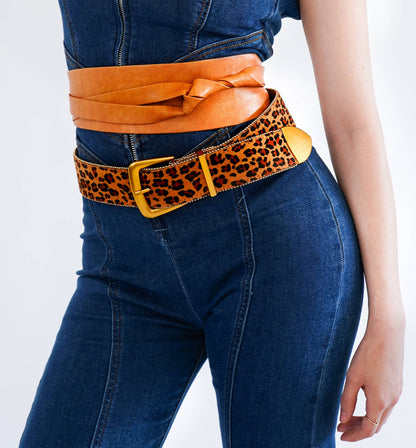 Zipper Lined Leopard Print Belt