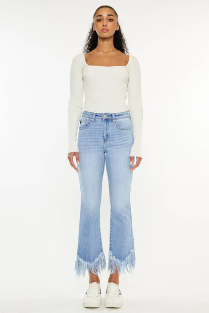 HIGH RISE CROP BOOTCUT DENIM PANTS Fray Hem