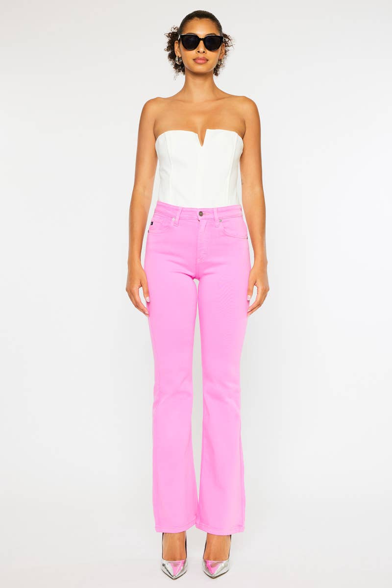 Stretch bootcut pink denim