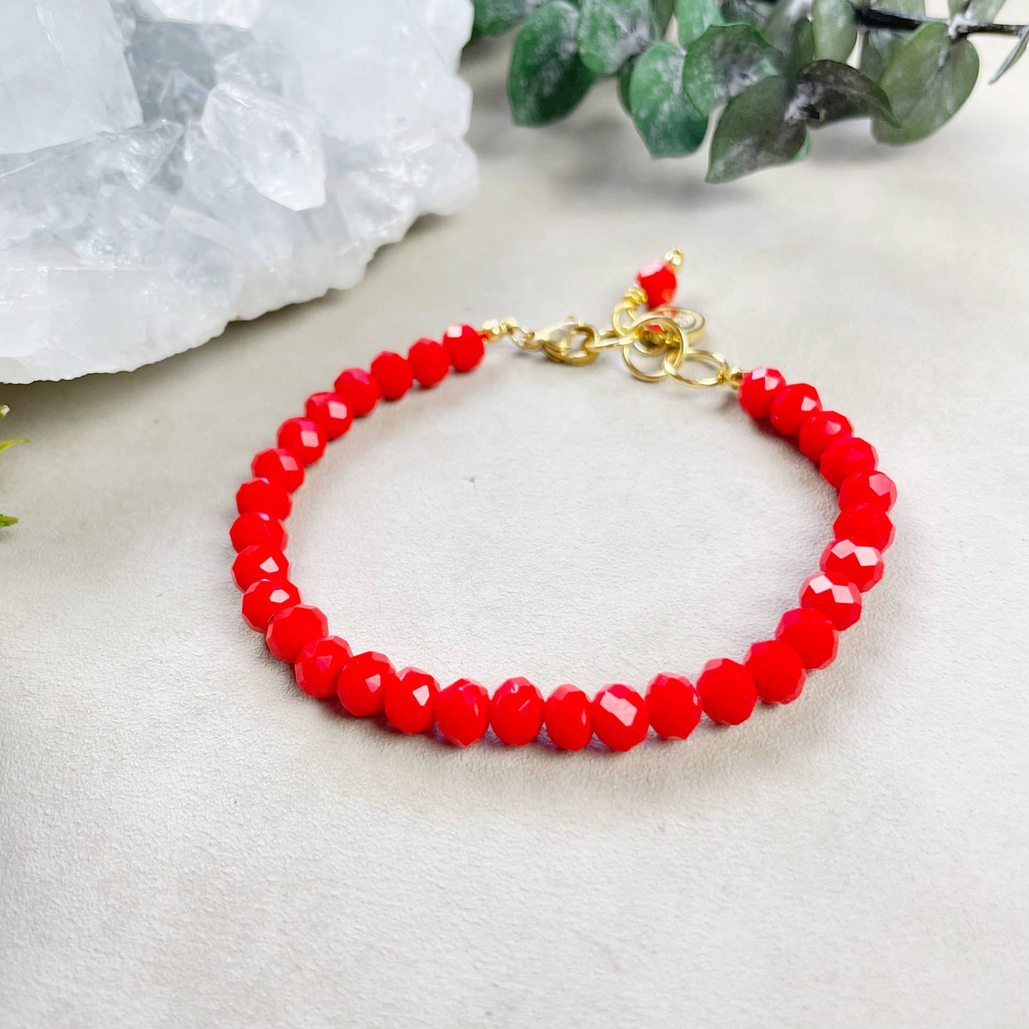 Gloria// Opaque Scarlet Crystal Beaded Bracelet