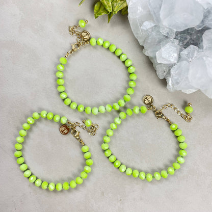 Barb// Green Neon Crystal Beaded Handknotted Bracelet