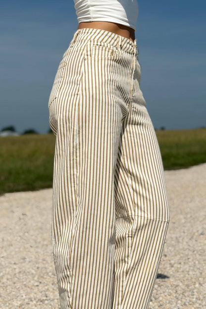 Bobbie Striped Barrel Jeans Brown