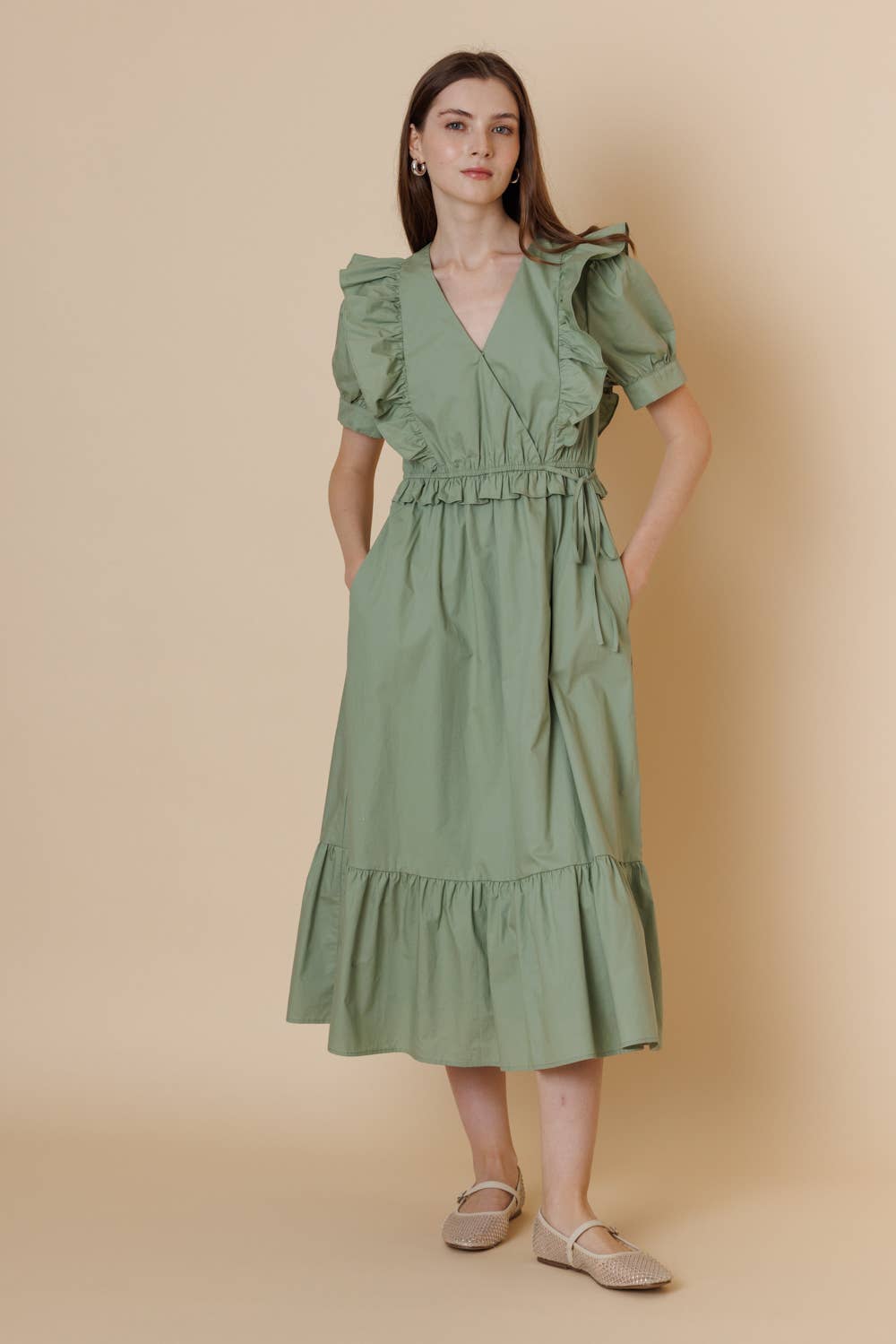 Romantic Ruffled Cottom Poplin Midi Dress