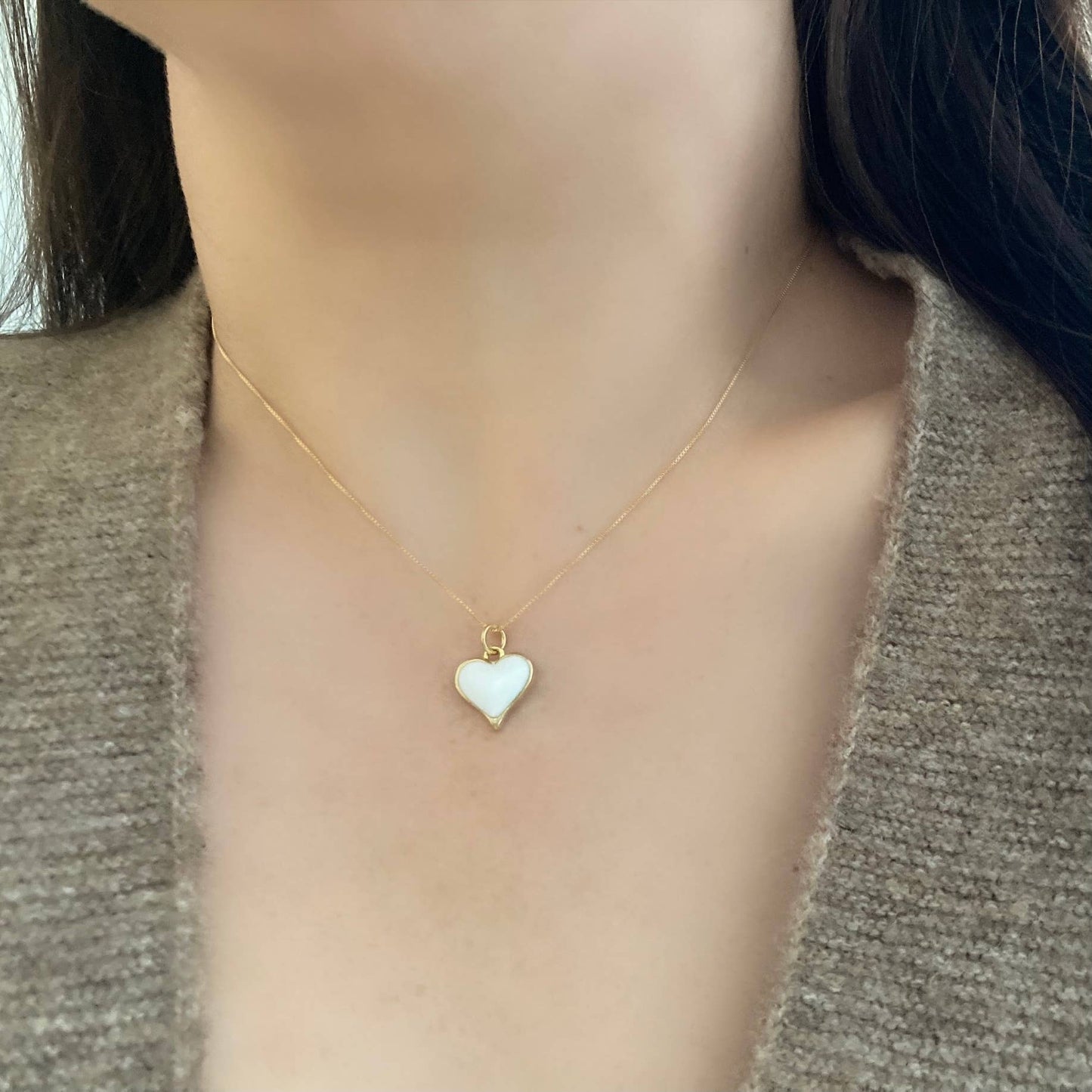 White heart 18K gold dainty necklace gold-filled box chain