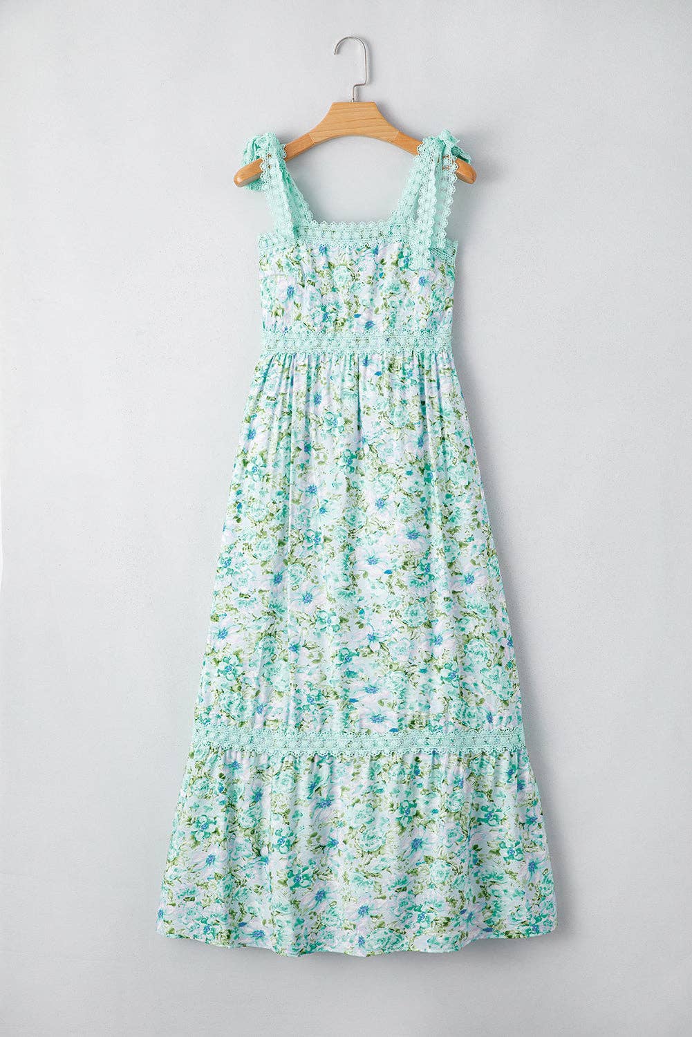 Floral Lace Tied Strap Empire Waist Maxi Dress