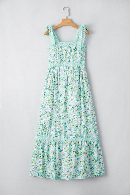 Floral Lace Tied Strap Empire Waist Maxi Dress