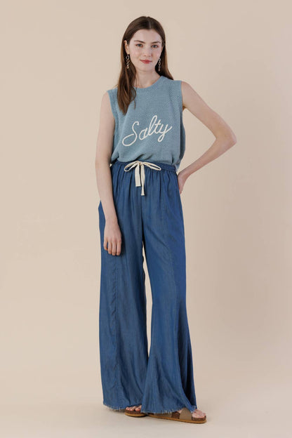Tencel Pre-Washed Wide Leg Drawstring Pants