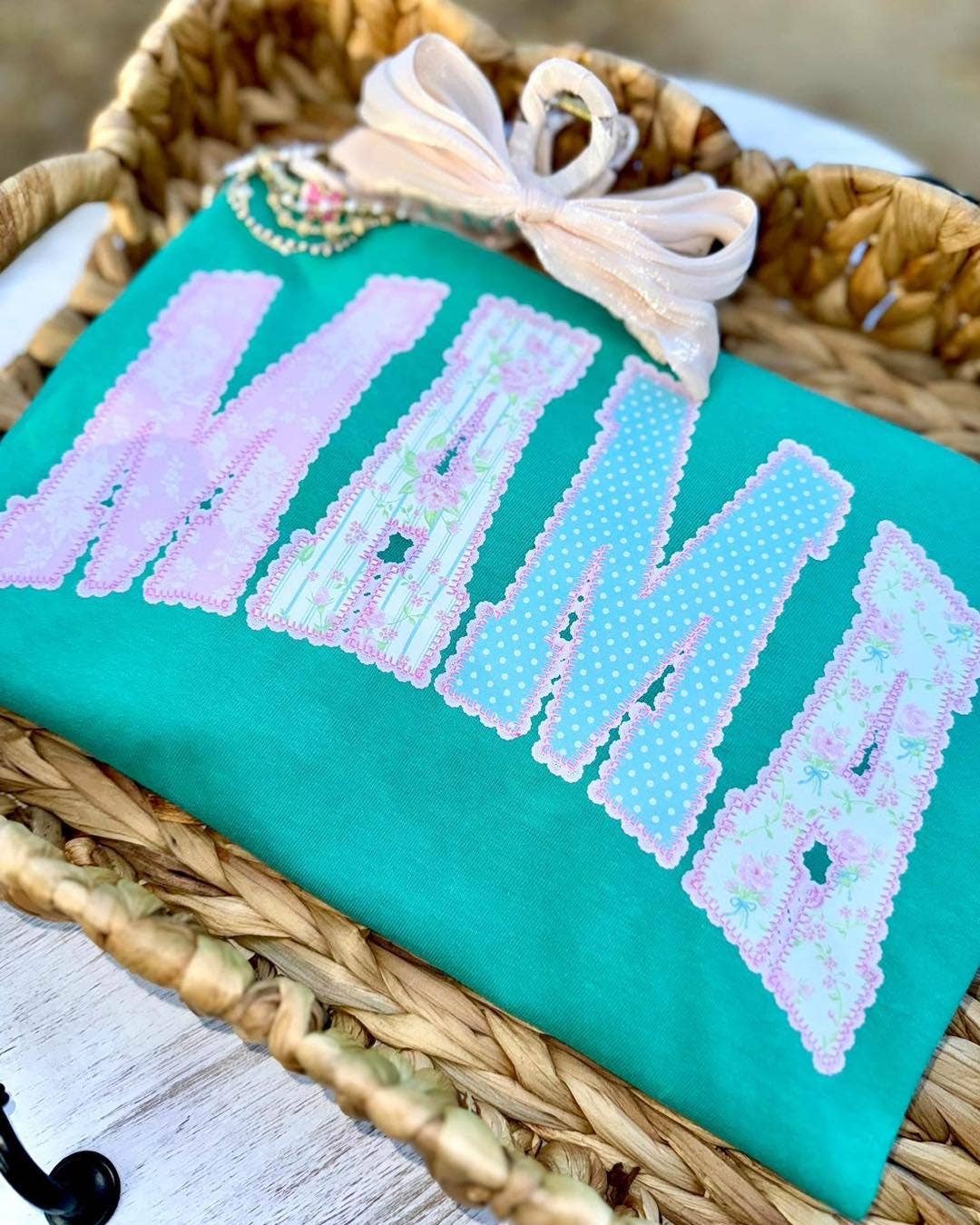 Faux Embroidery Patchwork MAMA – Comfort Colors Tee 🎀💗