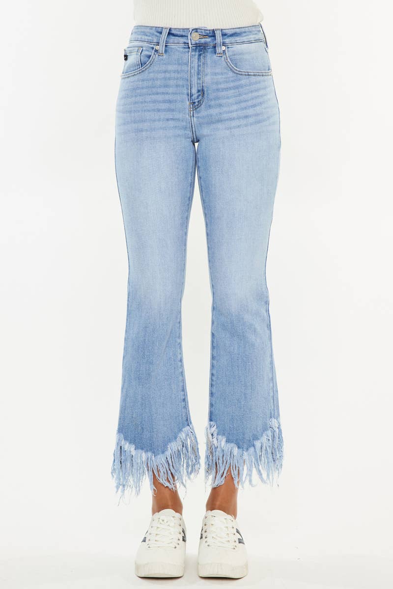 HIGH RISE CROP BOOTCUT DENIM PANTS Fray Hem