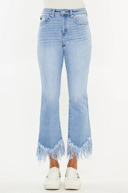 HIGH RISE CROP BOOTCUT DENIM PANTS Fray Hem