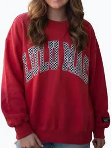 Lulu Mac Crimson Houndstooth Stitch Crewneck