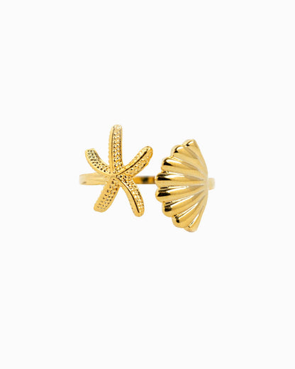Starfish Sea Shell Open Ring