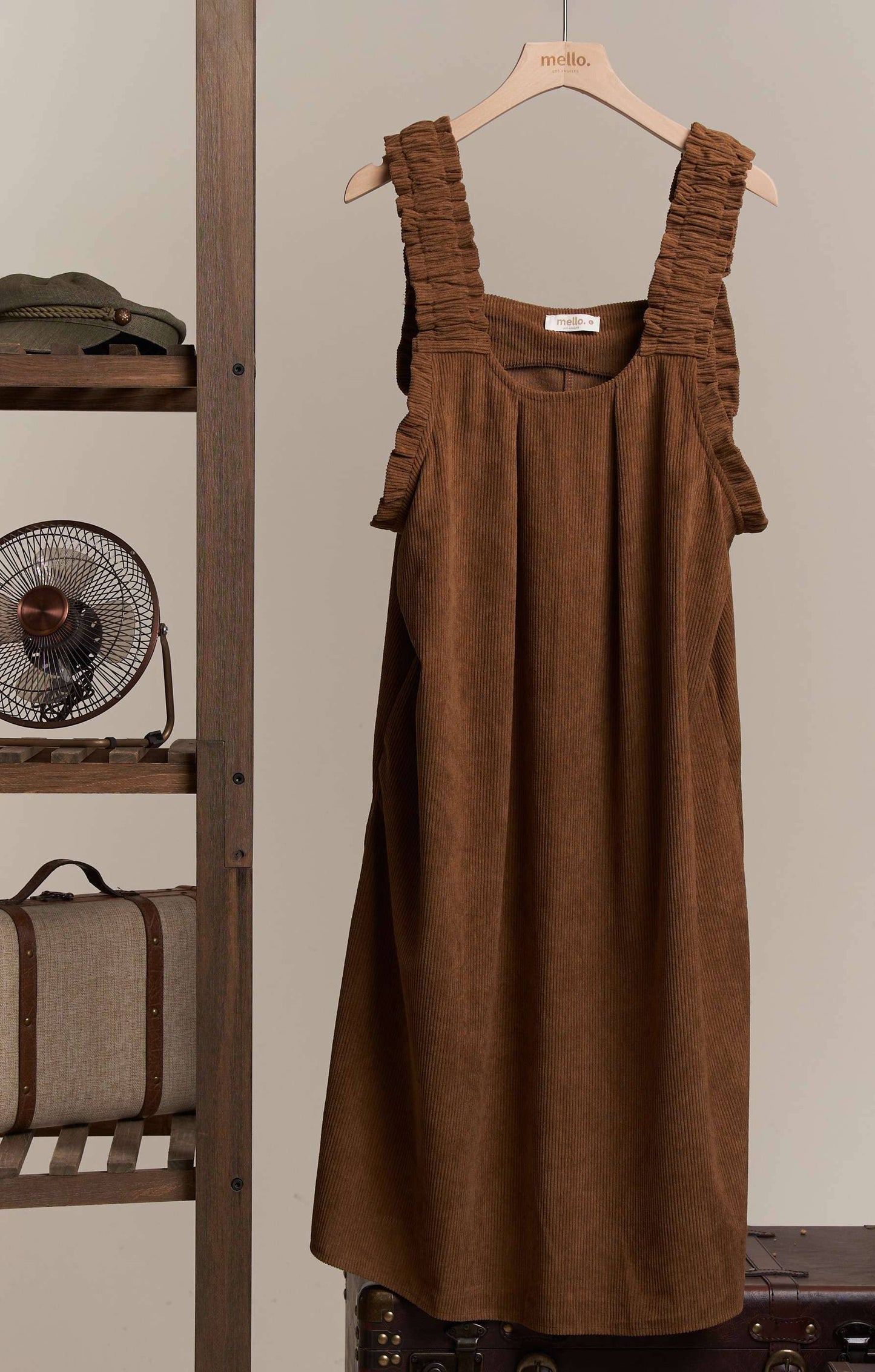 Corduroy Elasti Sleeve Loose Fit A Line Dress