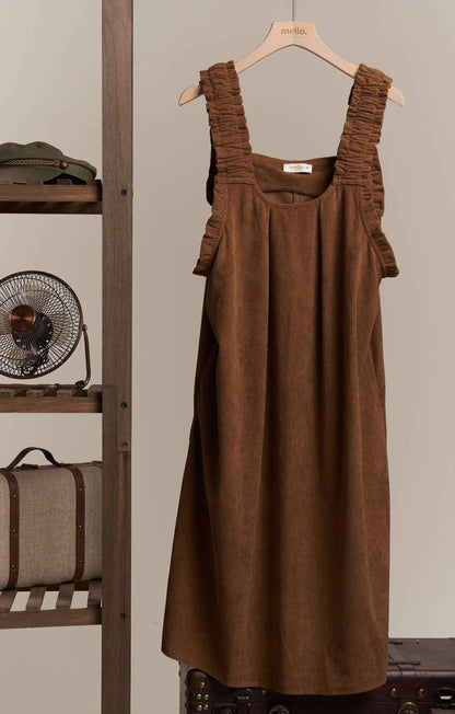 Corduroy Elasti Sleeve Loose Fit A Line Dress