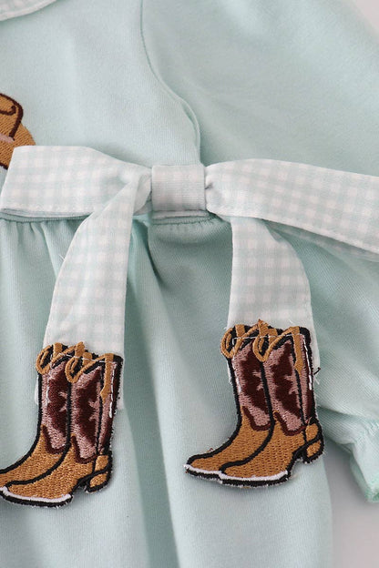 Blue boots embroidery ruffle bubble