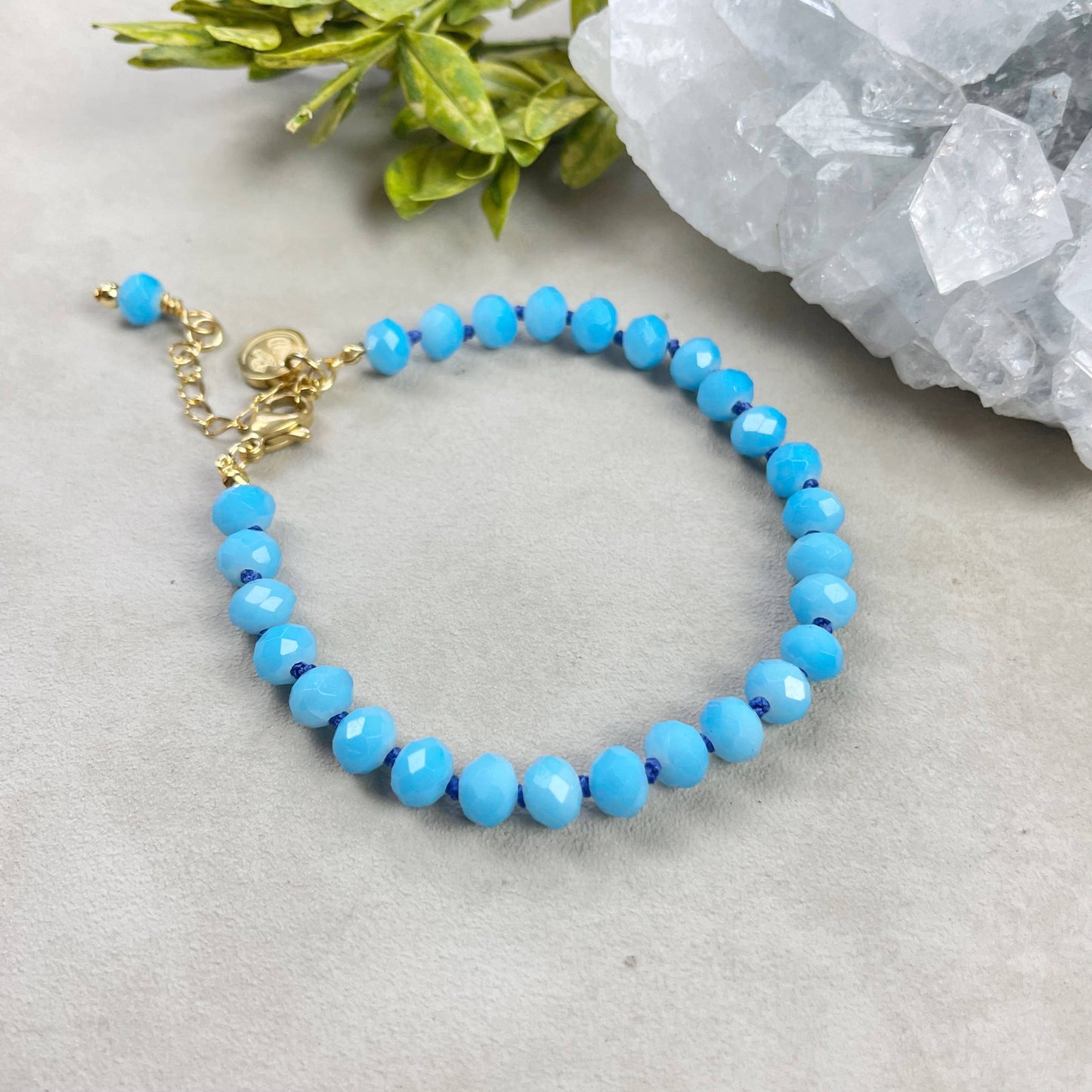 Barb// Blue Neon Crystal Beaded Handknotted Bracelet