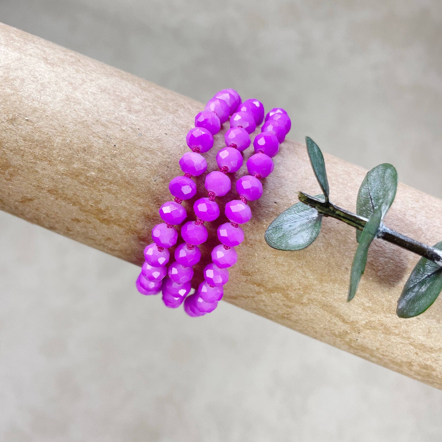 Barb// Purple Neon Crystal Beaded Handknotted Bracelet