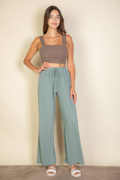 Drawstring waist wide leg minimalist pants