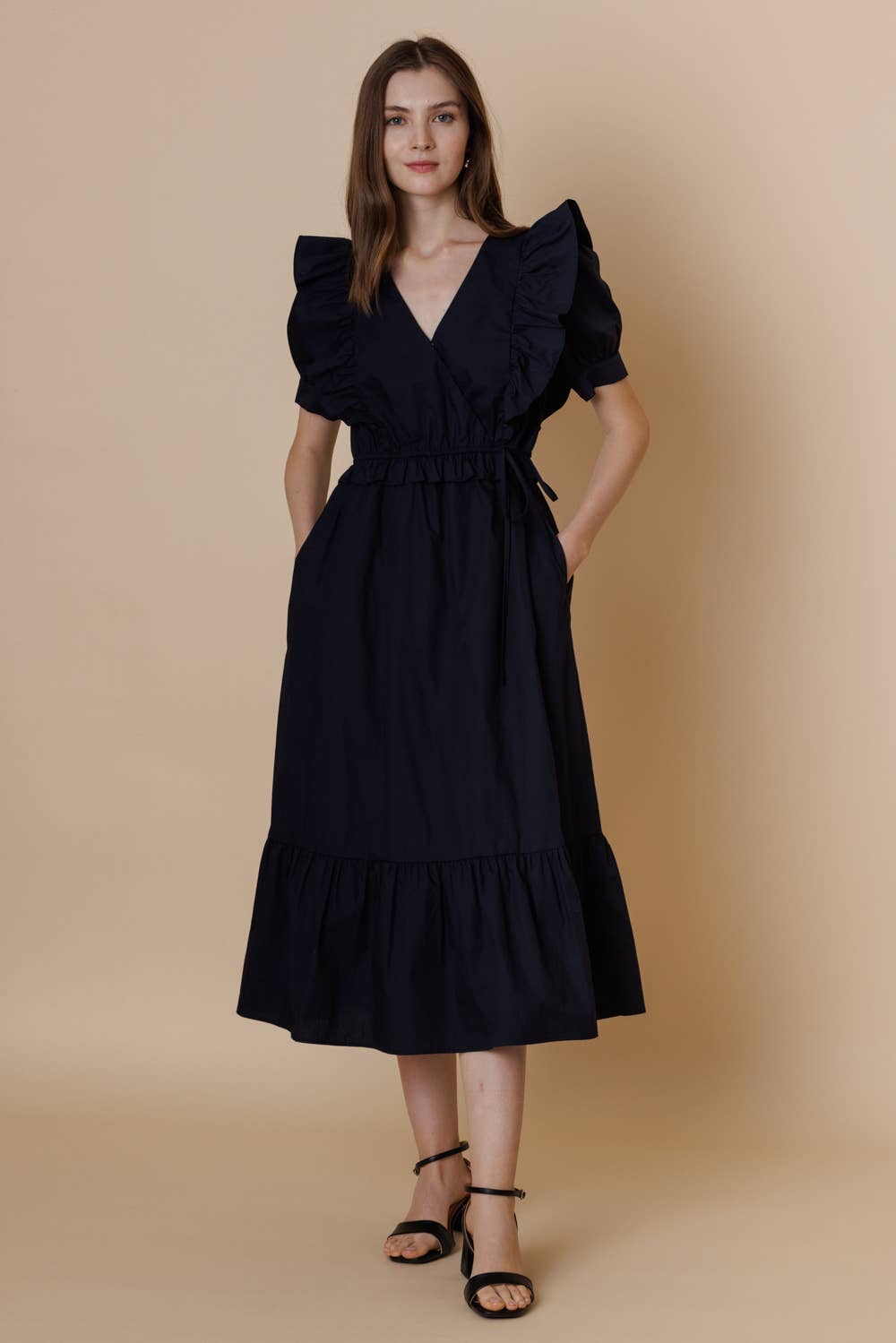 Romantic Ruffled Cottom Poplin Midi Dress