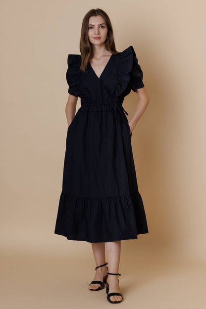 Romantic Ruffled Cottom Poplin Midi Dress