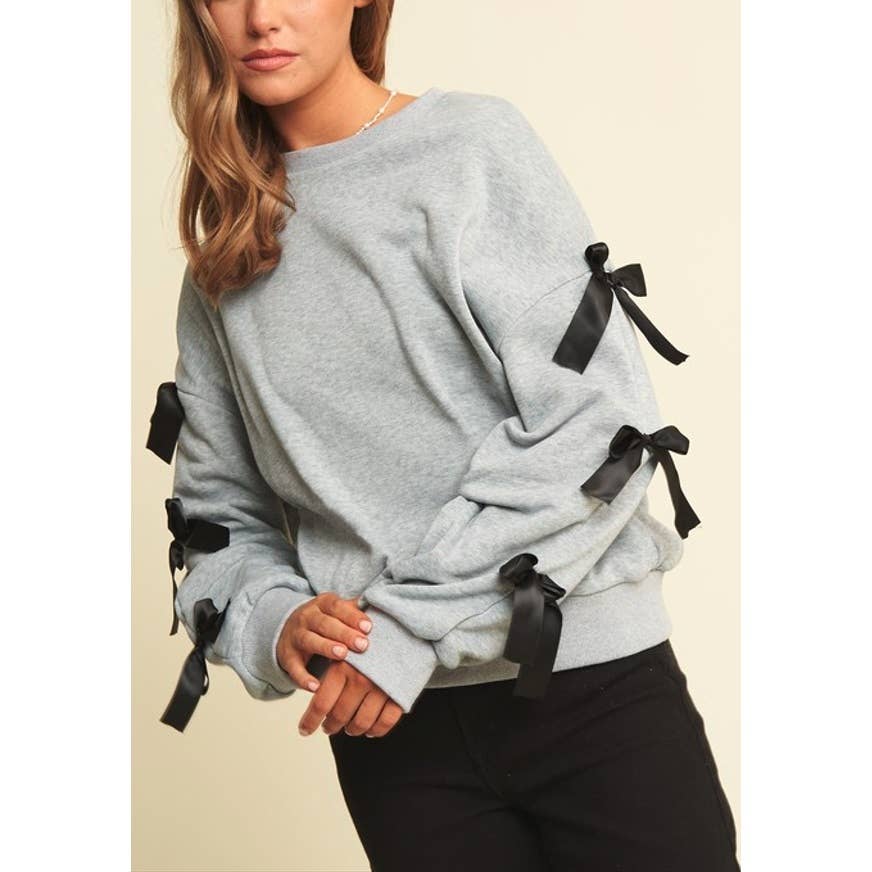 BOW SLEEVE LOOSE FIT PULLOVER TOP
