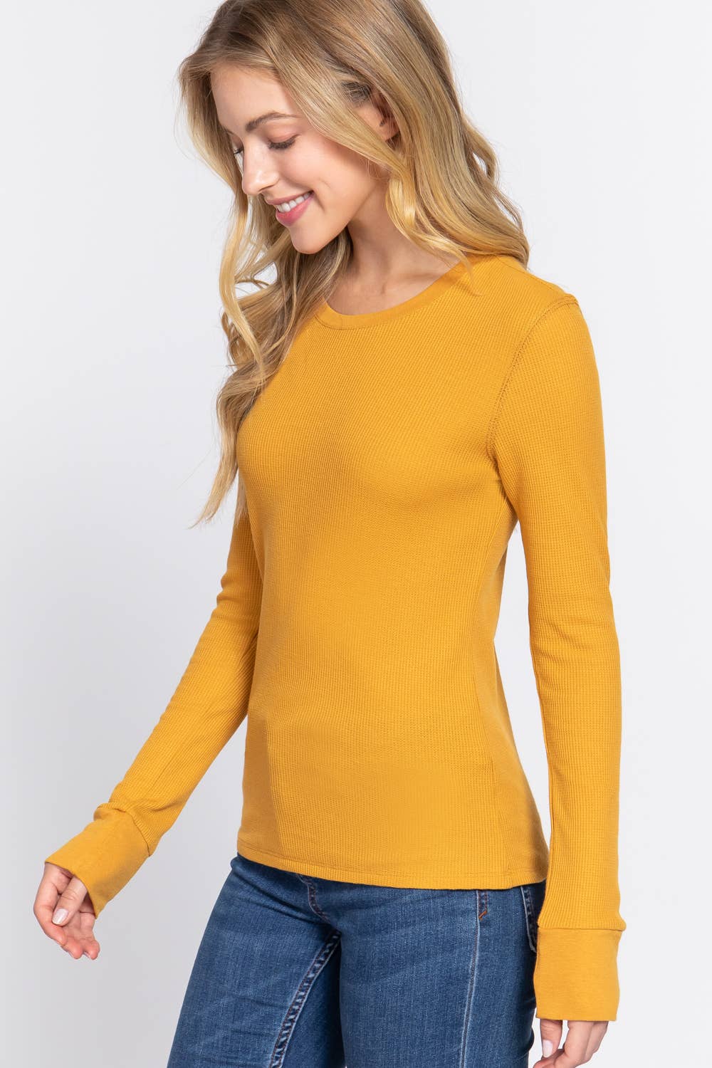 Long Sleeve Crew Neck Thermal Knit Top