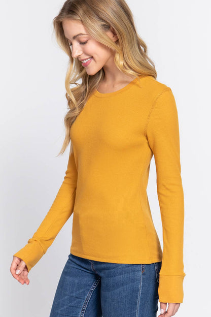 Long Sleeve Crew Neck Thermal Knit Top