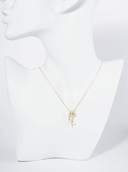 18K Gold Starlight Cubic Zirconia Drop Pendant Necklace