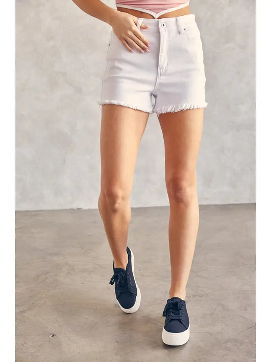 High Rise Frayed Denim Shorts