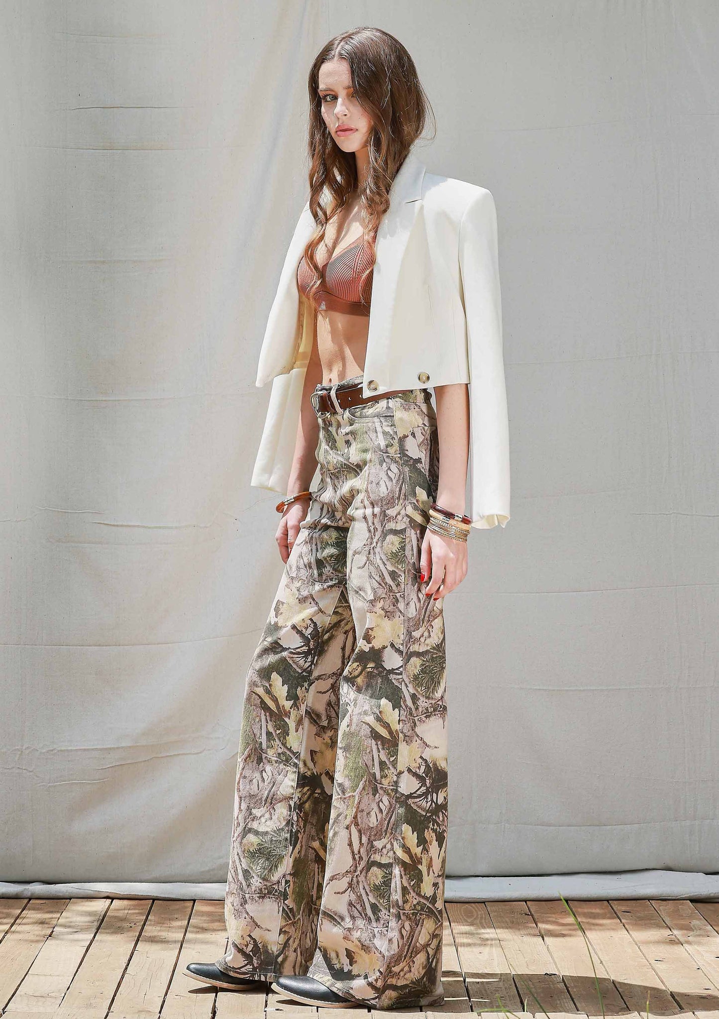 High-Rise Camo Print Wide Leg Jeans