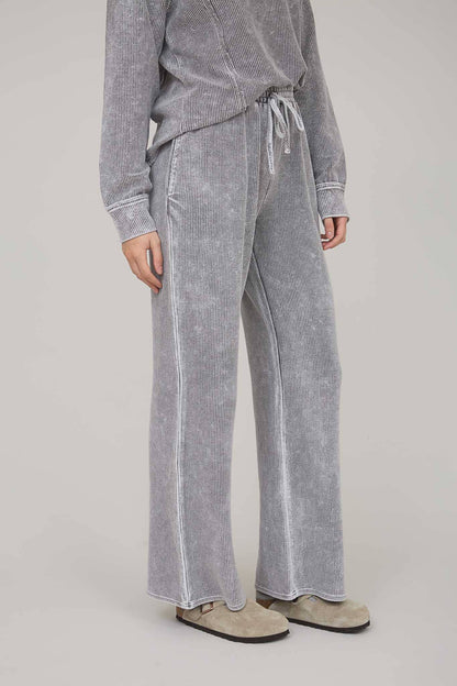 WASHED HIGH WAIST DRAWSTRING LOUNGE PANTS