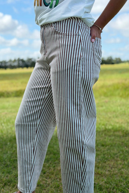 Bobbie Striped Barrel Jeans Brown