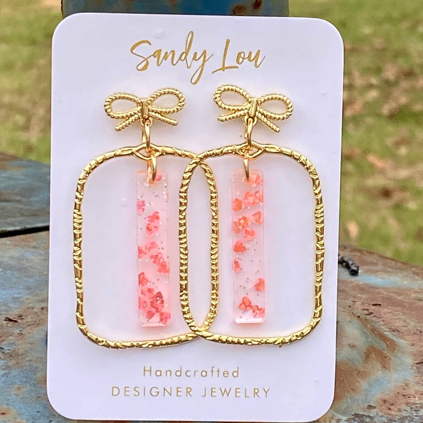 Blush Confetti Acrylic Bow Frame Earrings 