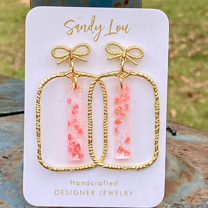 Blush Confetti Acrylic Bow Frame Earrings 