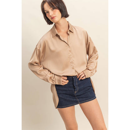Long Sleeve Oversized Satin Shirt