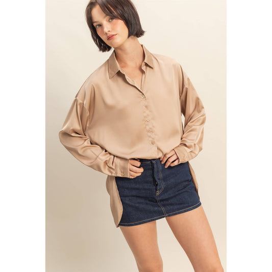 Long Sleeve Oversized Satin Shirt