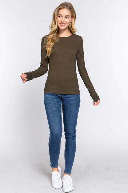 Long Sleeve Crew Neck Thermal Knit Top