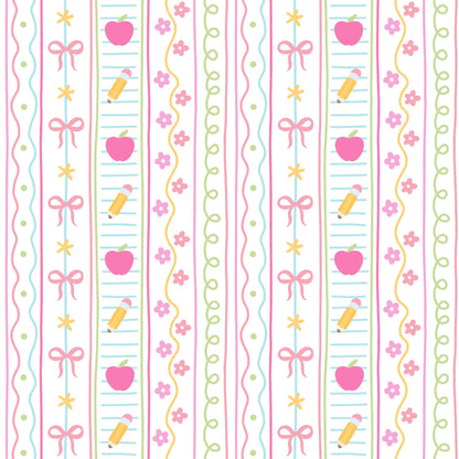 Teacher Stripes with Pink Bow Koozie