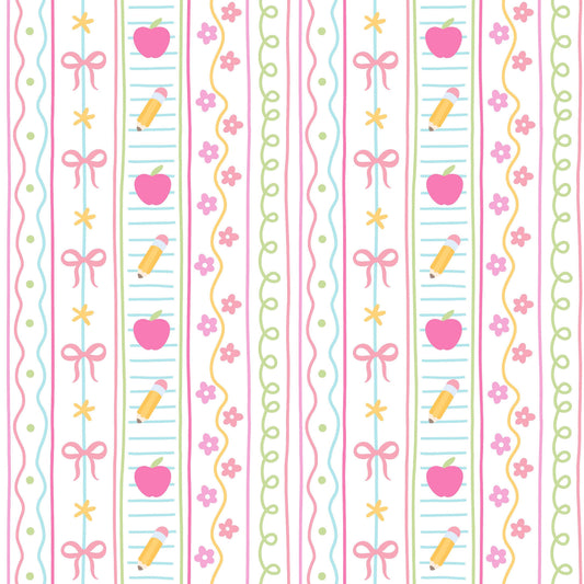 Teacher Stripes with Pink Bow Koozie