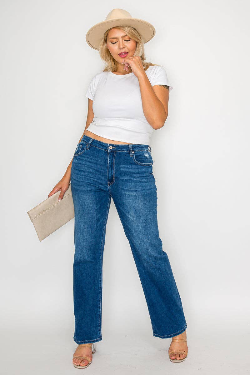 PLUS SIZE HIGH RISE STRAIGHT LEG JEAN