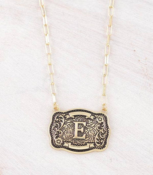 Initial Buckle Pendant Necklace E