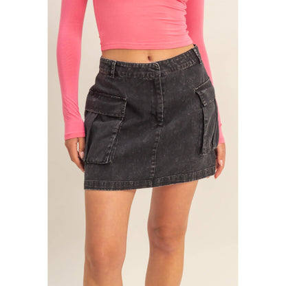 Mineral Washed Cargo Mini Skirt