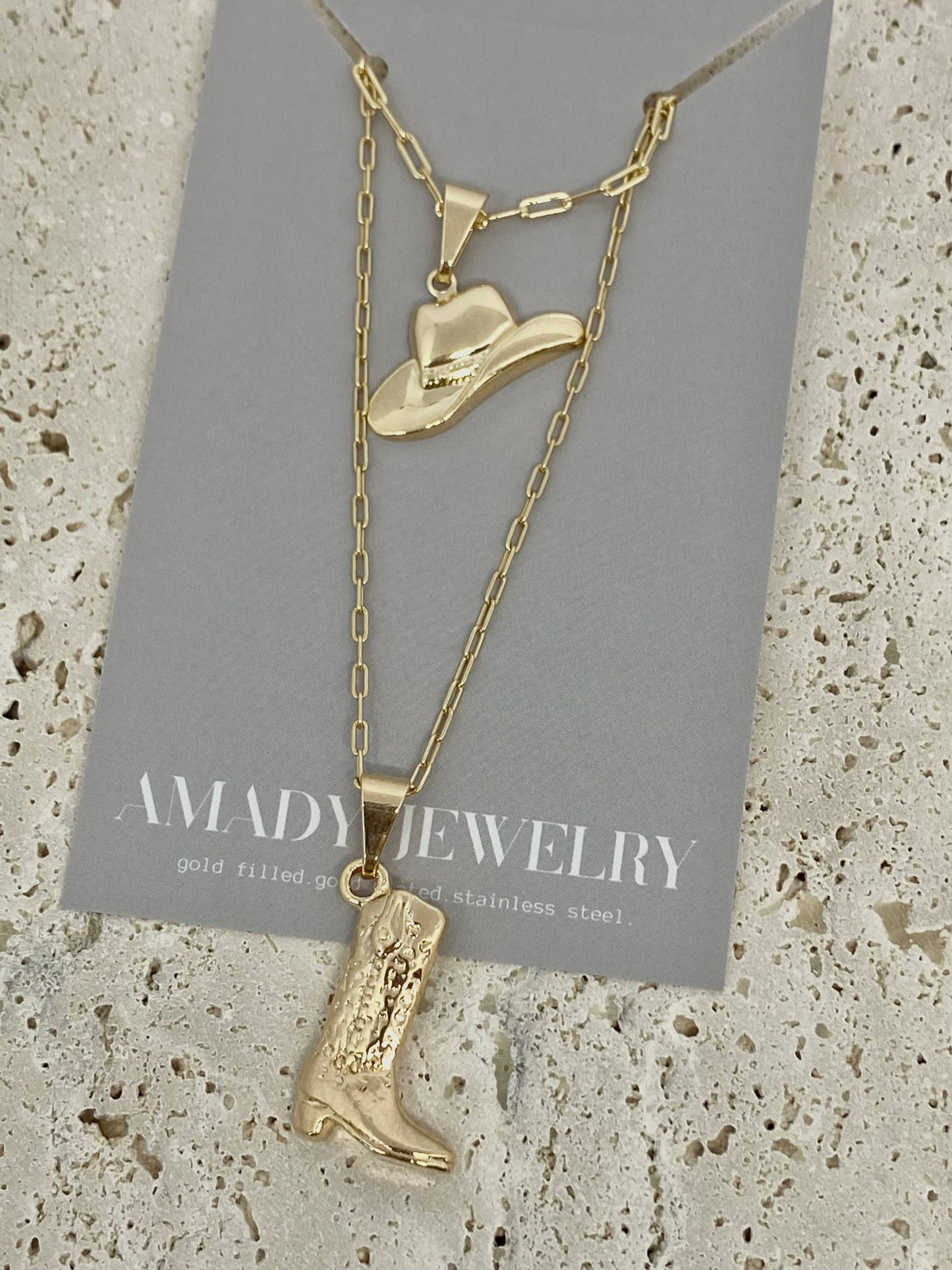 Cowboy Boot Cowgirl  charm pendant necklace 18k gold filled 