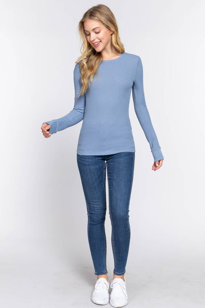 Long Sleeve Crew Neck Thermal Knit Top