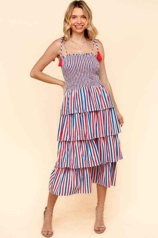 Midi Multicolor Stripe Print Dress