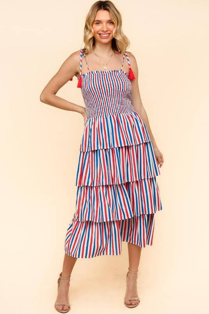 Midi Multicolor Stripe Print Dress