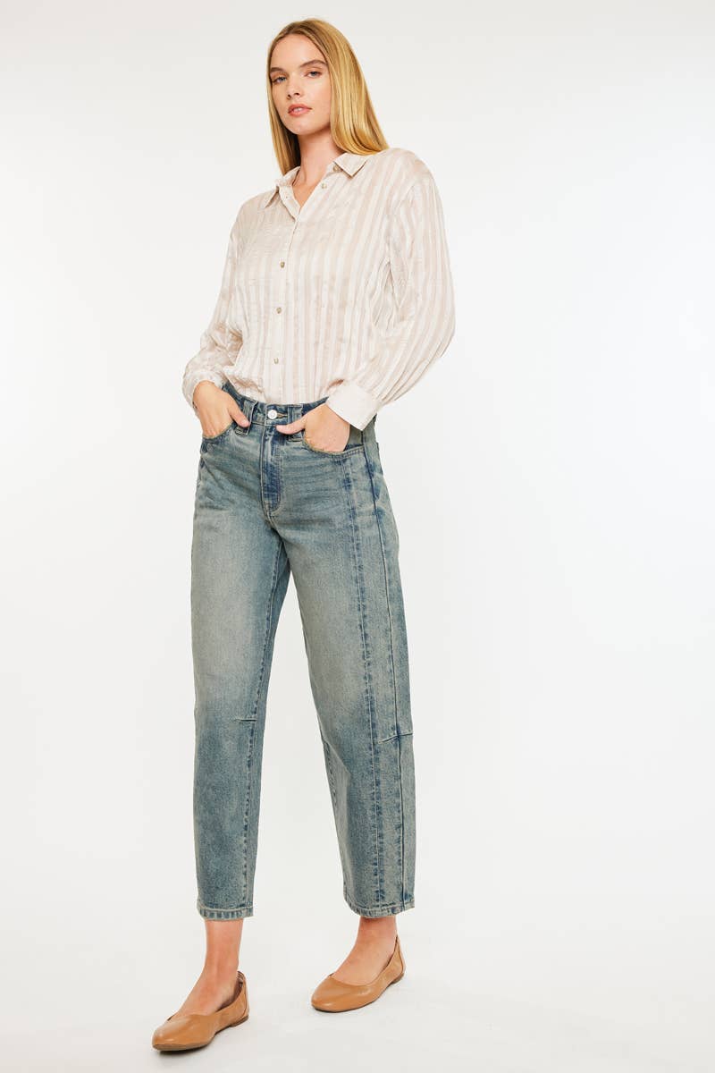 HIGH RISE SLIM BARREL FIT JEANS