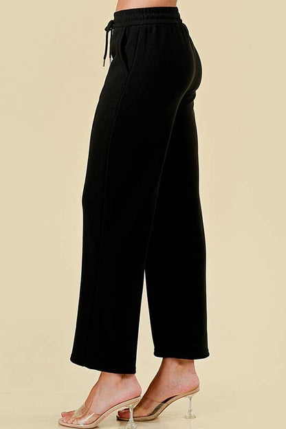 MID-RISE DRAWSTRING WIDE LEG PANTS WITH FUR LINING